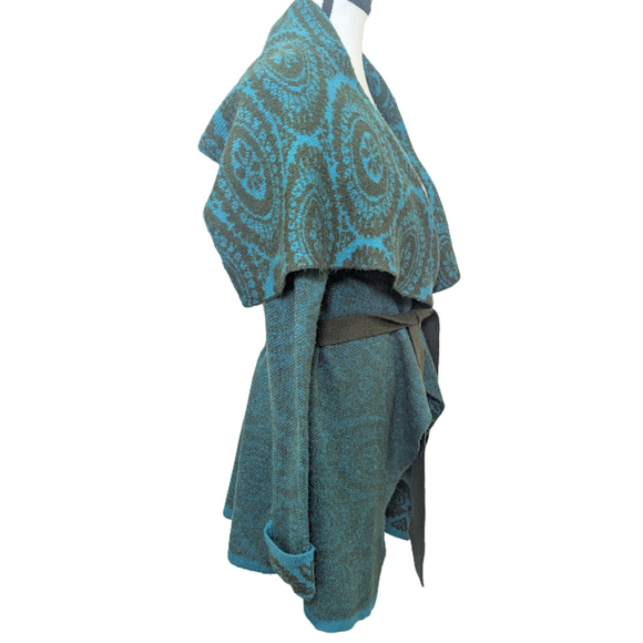 Buffalo David Bitton Teal Knit Wrap Sweater | Boho Artisan Cabincore Layer | M - Picture 3 of 13